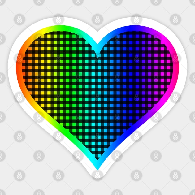 Rainbow and Black Gingham Heart Sticker by bumblefuzzies